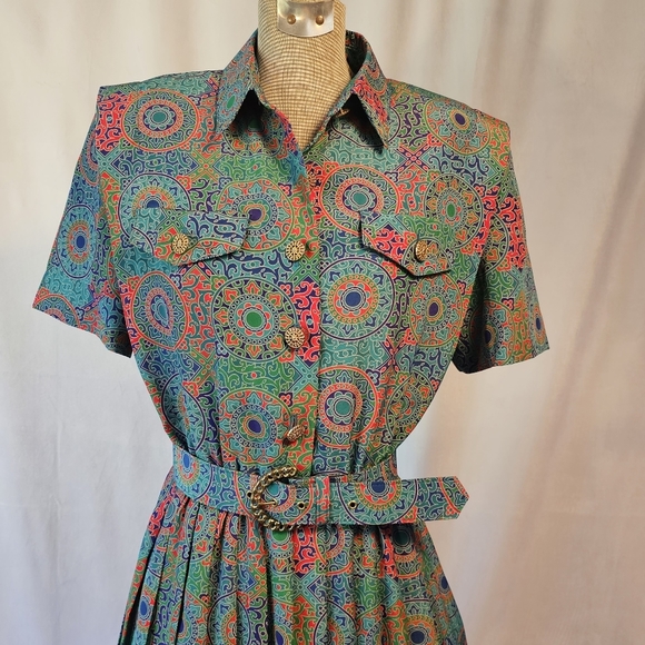Vintage 1980s Leslie Fay Mandala Secretary Dress - Picture 3 of 15